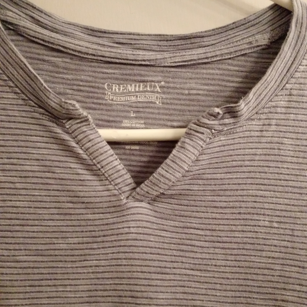 CREmieux striped tshirt V notch  blue/Grey  Large Casual Stylish Mens